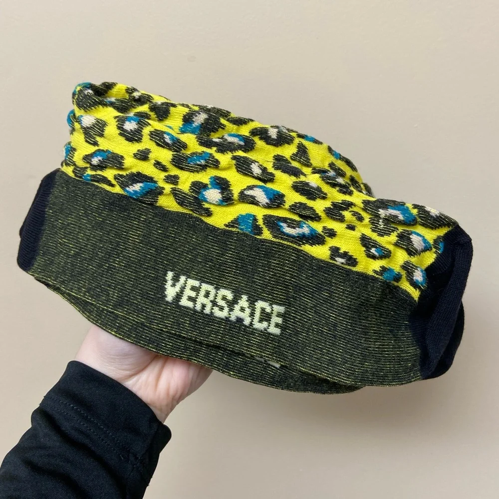 Versace Leopard Jacquard Logo Crew Socks
